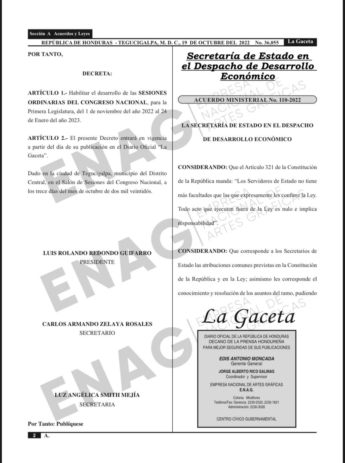 Publicado en La Gaceta decreto que habilita sesiones del CN hasta el 24 de enero 2023